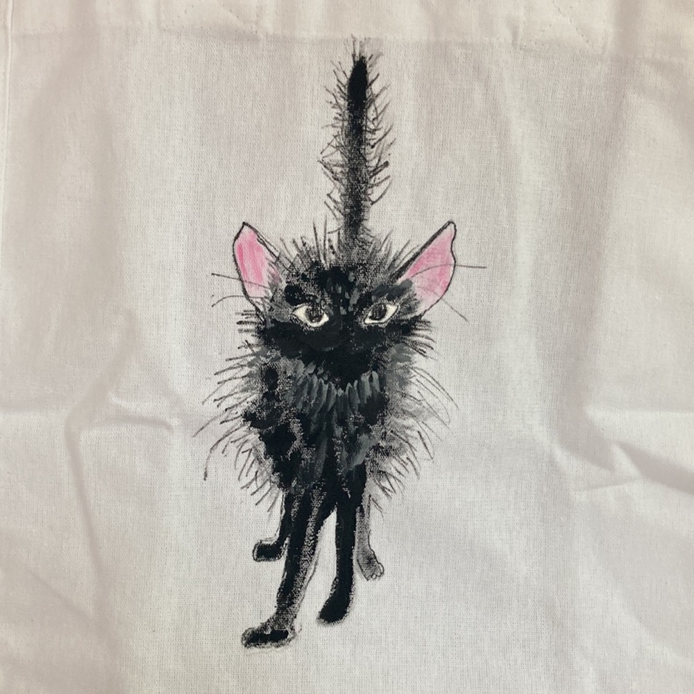 Little Spooky Black Kitten Cotton Hand Painted Shopping Tote Or Potato/Onion bag